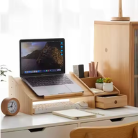 Support de refroidissement multifonctionnel en bambou massif pour ordinateur portable Support de rangement pour ordinateur avec tiroir pour une utilisation pratique au bureau