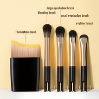 Ensemble de 5 pinceaux de maquillage pour les yeux de haute qualité, portable, avec boîte de rangement à couvercle rabattable et miroir, pinceau double tête pour les détails des yeux et pinceau pour le fond de teint