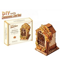 Scènes miniatures en bois de balcons dans les quatre saisons, modèle de puzzle 3D, kit de construction de maison en bois éducatif DIY pour ornements