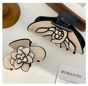 立武高档法式山茶花发夹套装几何黑白醋酸日用水钻发饰 - Product Image 4