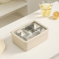 Boîte à lunch portable réutilisable et tendance en acier inoxydable 304 avec couvercle en verre visible, compatible micro-ondes, pour les employés de bureau