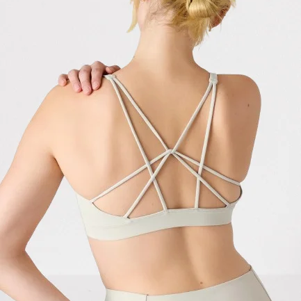 2025 New V Neck Cross Over Plain Yoga Bralette High Quality Nylon Spandex Backless Crop Sports Bra