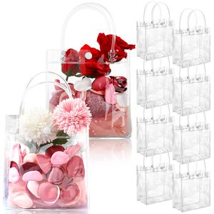 100 sacs cadeaux transparents en PVC avec poignées - Mini sacs cadeaux transparents pour fêtes, sacs cadeaux en <span class=keywords><strong>plastique</strong></span> <span class=keywords><strong>transparent</strong></span> 5,9 x 6,29 pouces - Product Image 1