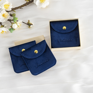 Pochette élégante en velours bleu foncé 6,5x6,5 cm avec bouton doré, mini sac cosmétique et de rangement - Product Image 5