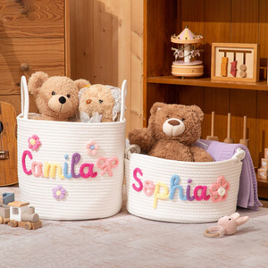 <span class=keywords><strong>Panier</strong></span> Cadeau Personnalisé pour Baby Shower – <span class=keywords><strong>Panier</strong></span> de Rangement en Corde de Coton avec Noms Personnalisés et Icônes au Crochet pour Chambre d'Enfant (Garçons/Filles) – Formes Variées 10-20L - Product Image 5