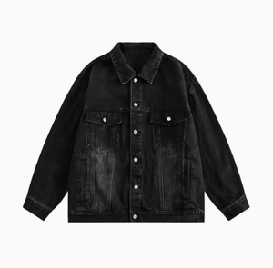 Vintage Washed <b>Denim</b> Jacket Retro Distressed <b>Denim</b> <b>Coat</b> Button Front Casual Outerwear for Spring Autumn - Product Image 5