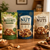 Sachet d'emballage personnalisé pour noix mélangées de qualité alimentaire, imprimé sur mesure, avec fermeture éclair réutilisable et refermable, pour amandes et noix de cajou