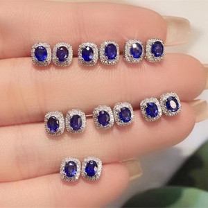 Vintage Style French Elegant Oval Sapphire <b>Blue</b> Zircon <b>Stud</b> <b>Earrings</b> Claw Setting Gift Jewelry - Product Image 2