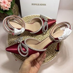 Sandales pour femmes de couleur bordeaux personnalisées 8CM/11CM, chaussures à talons avec lacets et strass - Product Image 1