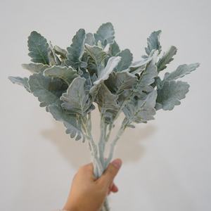 Veelzijdige Ins Grijs Zilverblad Chrysanthemum Gevlokt Hoorn Kunstmatige Groene Plant Bloemstuk Voor Woondecoratie Ornament - Product Image 2