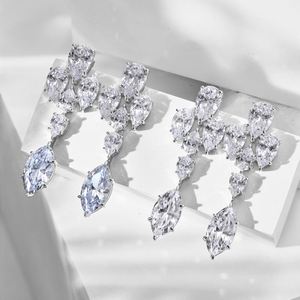 Dylam Luxurious Design 925 Sterling Silver Non Tarnish Rhodium Plated Women <b>Fine</b> Jewelry Dangle 5A Zirconia <b>Stud</b> <b>Earrings</b> - Product Image 2