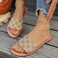 Nouvelles sandales plates en tissu kaki pour femmes, chaussures plates marron à enfiler pour les vacances d'été à la plage
