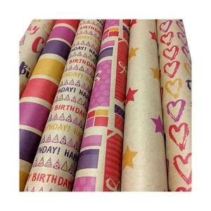 Kraft <b>Paper</b> Roll Double-Sided Happy Birthday Hearts Stars Stripes Triangles <b>Pattern</b> Recyclable Digital Printing Gift Packaging - Product Image 1
