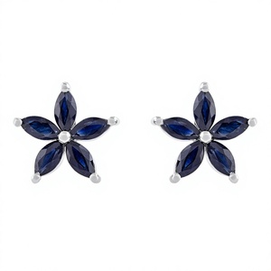 Pendientes de Plata de Ley 925 con Baño de Rodio y Zafiro Azul Clásico para Mujer - Regalo de Boda, Compromiso, Fiesta - Product Image 1