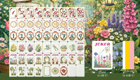 Ensemble de Mahjong américain de luxe à thème jardin rose, 160 pièces, avec tuiles en acrylique et tapis de jeu floral Joker