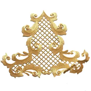 Baroque Emas Applique Bordir Iron-On Patch Stiker Kustom dengan Lem Sil Warna Pakaian Gress Panas Transfer Garmen Patch