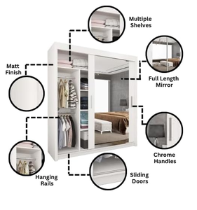 Armadio Moderno Autoportante con 2 e 3 Ante Scorrevoli a <span class=keywords><strong>Specchio</strong></span>, Costruzione in MDF per Camere da Letto - Trattamento Superficiale Opaco - Product Image 3