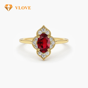 Vlove vàng Nhà sản xuất đồ trang sức đương đại Vòng Kim Cương Nhẫn 14K Victorian kim cương tự nhiên Ruby Nhẫn - Product Image 1