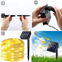Guirlande lumineuse solaire de Noël pour décoration extérieure, 200 LED, tube lumineux étanche, fil de cuivre, interrupteur automatique, bande lumineuse intérieure