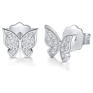 Orecchini a farfalla freschi ed eleganti per donna, gioielli alla moda con brillantini. - Product Image 1