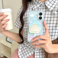 Coque de téléphone magnétique mignonne bleue avec miroir intégré pour iPhone 17 Pro Max 16 15 14 pour femmes