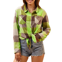 Vente en gros en stock, couleurs, livraison directe, chemises à carreaux en flanelle pour femme, coupe ample, style long, à double poche, pour femmes