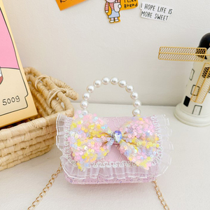 Bolso de Hombro Mini con Correa de Perlas y Diseño Floral, Venta al por Mayor de Fábrica, Monedero Infantil para Dulces y Monedas - Product Image 3