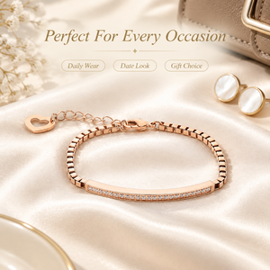 Pulsera de Cadena de Acero Inoxidable con Baño de Oro Rosa para Mujer, Barra Curva con Circonitas Cúbicas, Ajustable, con Dije de Corazón - Product Image 5