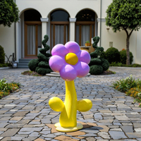 Grandes sculptures florales en fibre de verre peintes pour l'extérieur, résistantes aux intempéries, art végétal vert, décoration de jardin, œuvre d'art durable et personnalisée Love Te Shi