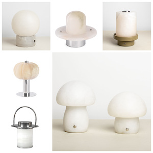 Jia Wenjun Minimalist Modern Table <b>Lamp</b> Natural Marble <b>Touch</b> Control Cordless LED Night Light <b>Bedside</b> Ambient Lighting - Product Image 1