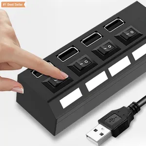 Jumon Splitter Hub Super Speed a 4 porte con interruttore On Off con 1 porta di ricarica USB lunghezza cavo 2 piedi senza adattatore ca Hub USB 3.0