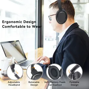 Active Noise Cancelling Bluetooth Headphones Wireless Over Ear Headphones With Microphone Comfortable Protein Earpads