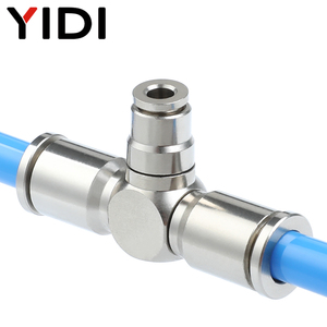 Connecteur en T réducteur PEG raccord pneumatique en laiton en forme de L à trois voies tuyau de <span class=keywords><strong>Tube</strong></span> d'air insert à une touche raccord rapide enfichable - Product Image 4