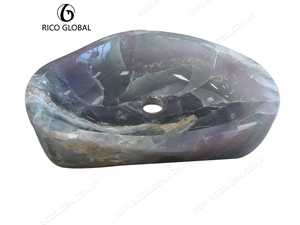 Lavabo Irregular RICO GLOBAL de Mármol Pulido, Lavabo Contemporáneo para Baño con Acabado Liso y Forma Orgánica - Product Image 3