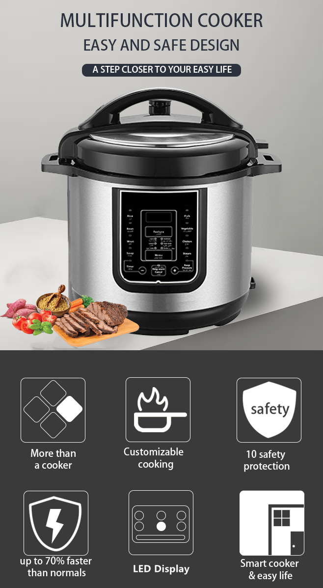 6 Liters multi pressure cooker instant cooker stainless steel body