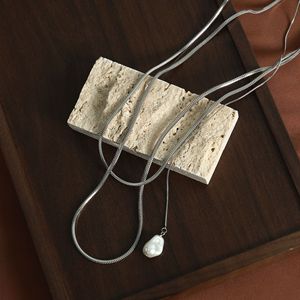 Collar de Moda con Cadena de Perlas de Imitación en Forma de Gota de Agua, Multicapa, Color Acero - Product Image 4