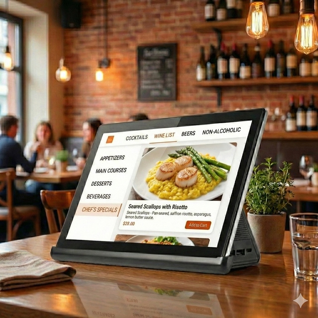 L-Shape Desk Stand 10 Inch Professional OEM Android Tablet Restaurant Digital Menu