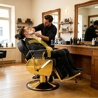 Fauteuil de Barbier de Luxe en Cuir PU Noir et Or, Hydraulique, Inclinable, Pivotant à 360 Degrés, Repose-Pieds Réglable pour Salon et Salle de Séjour