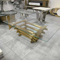 Table basse moderne en marbre de luxe Base en acier inoxydable Meubles de salon élégants et minimalistes pour la maison Hôtel Verre trempé