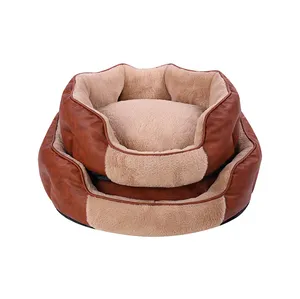 Factory Custom Cheap Luxury Premium High Quality Brown Plush Round Dog Sofa Bed Soft Winter Warm House Cozy Pet Bed For Dog