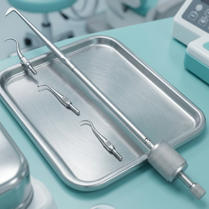 Kit de retrait de couronnes dentaires manuel, poignée moletée argentée, 3 embouts, instrument de classe I, acier inoxydable, autoclavable - Product Image 4