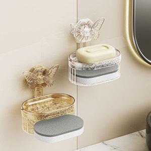Support mural double couche pour savon à ventouse papillon, design ovale contemporain en plastique pour salle de bain et cuisine - Product Image 3