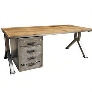 Escritorio de Oficina Industrial, Muebles de Escritorio de Estudio de Hierro y Madera Maciza - Product Image 1