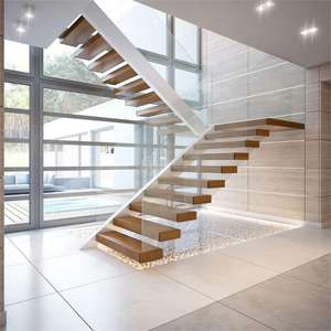 <span class=keywords><strong>Escalier</strong></span> flottant haut de gamme avec panneaux <span class=keywords><strong>en</strong></span> verre trempé transparent pour les intérieurs de villas contemporaines - Product Image 5