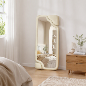 Specchio a Figura Intera Ondulato Irregolare con Cornice Color Crema a Forma di Nuvola, Specchio da Terra per Camera da Letto, Soggiorno, Arredamento Casa, Vendita all'Ingrosso - Product Image 5