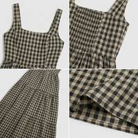 Robe longue vintage décontractée à carreaux pour femme SHENGFU, col carré, sans manches, coupe trapèze, pour soirée formelle, personnalisable OEM ODM
