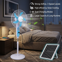 Ventilateur solaire d'urgence haute efficacité à 3 vitesses avec lumière LED, sortie USB 5V, double recharge AC/DC, commande par bouton, pour extérieur et hôtel