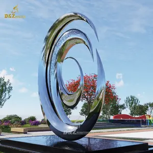 Moderne abstrakte große polierte edelstahlspiegel runde Kreis-Ring-Skulptur mit Licht
