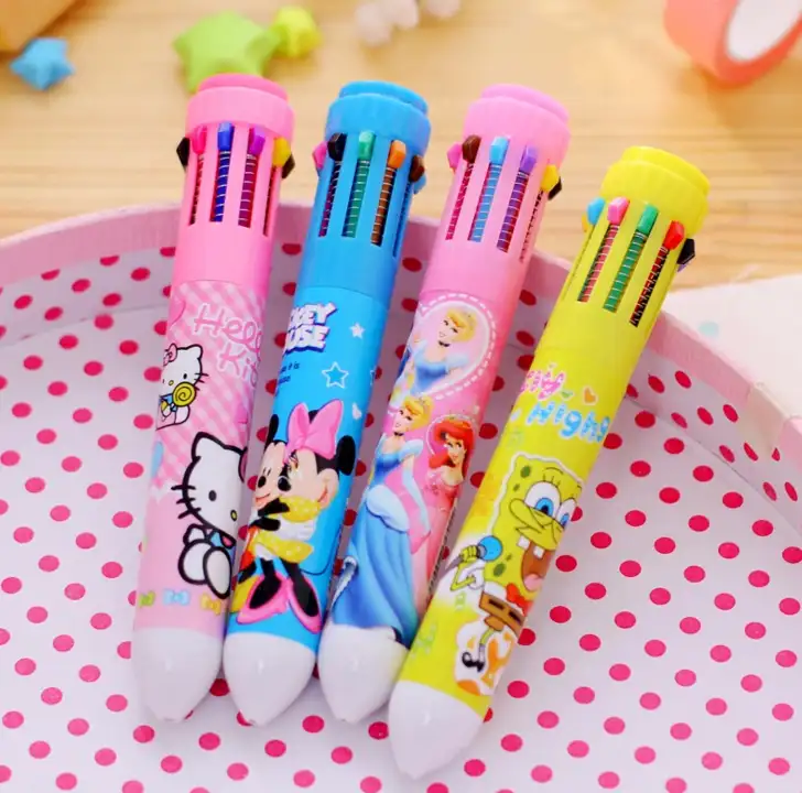 Рекламные многоцветный Шариковая ручка 10 видов цветов в 1 с большим плоским верхом 0,5 мм, пластиковая цветная ручка