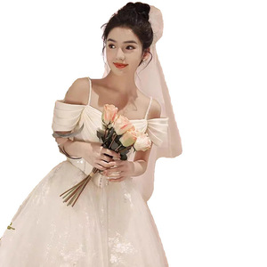White Off Shoulder Wedding Dress Sweetheart Neckline Empire Waistline Polyester Evening <b>Gown</b> For Petite <b>Brides</b> - Product Image 5